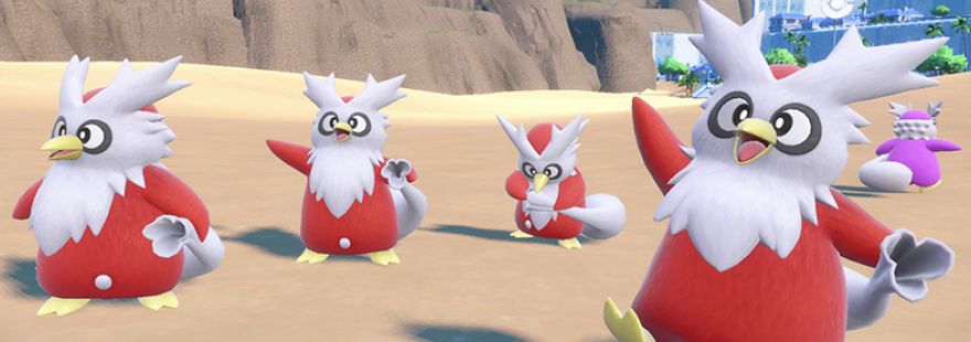 Attracted by the excitement of Christmas, Delibird will be appearing mass outbreaks throughout the Paldea region, Kitikami, and Blueberry Academy.