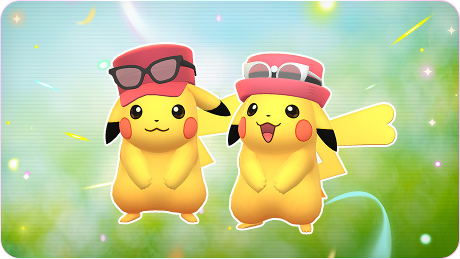 Pikachu wearing Calem's Hat and Pikachu wearing Serene's hat