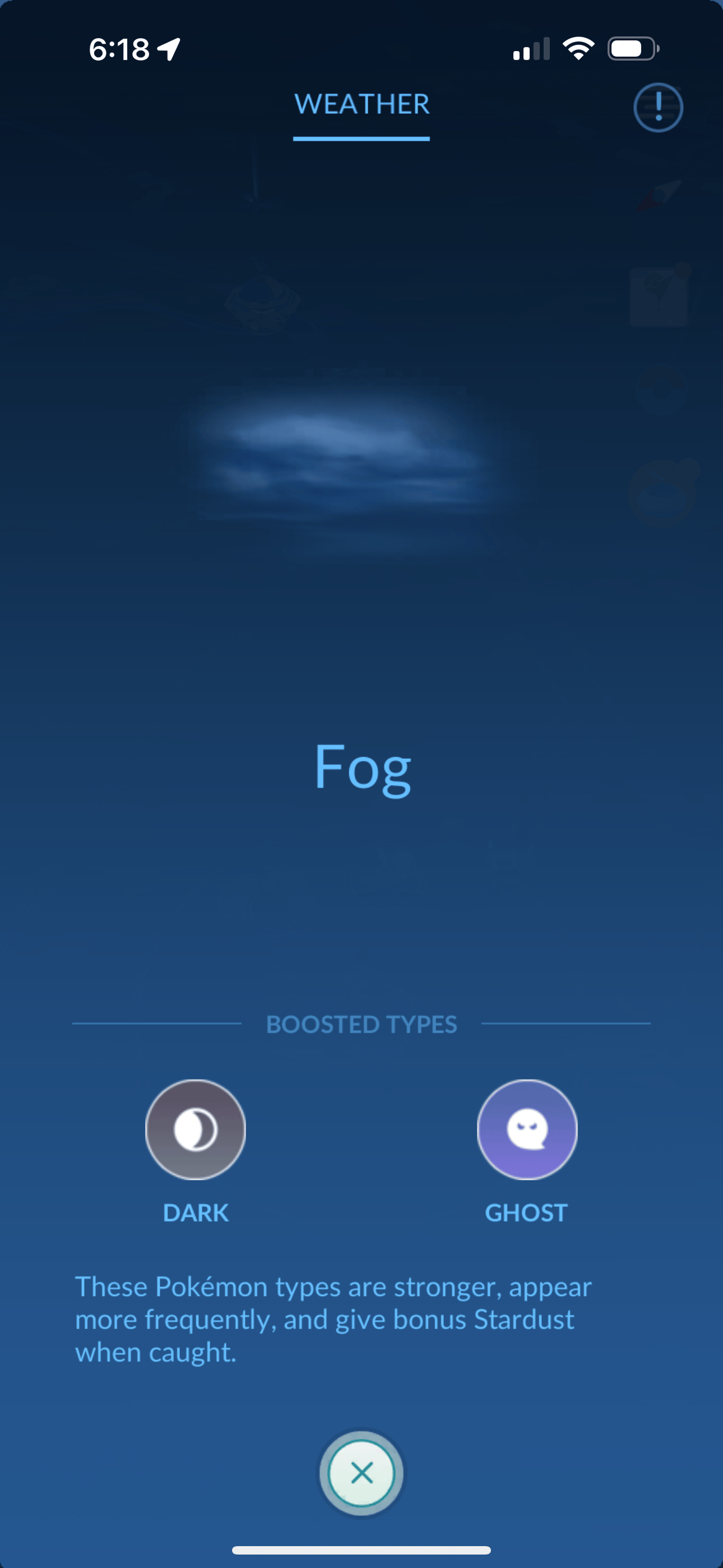 Foggy weather (nighttime) in Pokémon GO