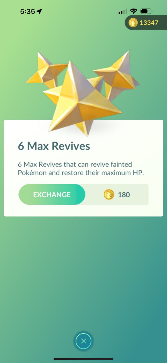 6 Max Revives that can revive fainted Pokémon and restore their maximum HP.