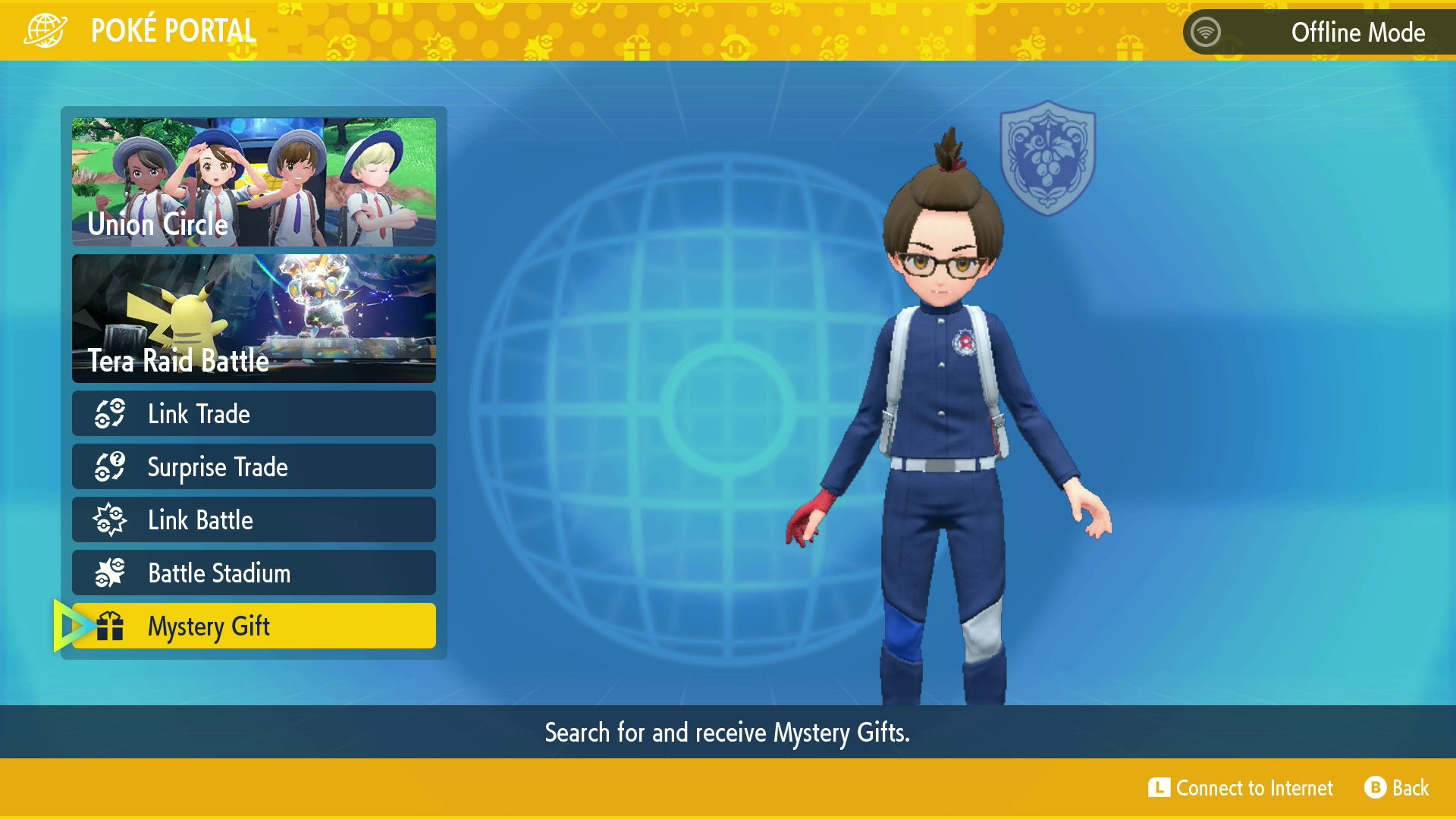Select "Mystery Gift" from the Pokémon Scarlet and Violet Poké Portal Menu