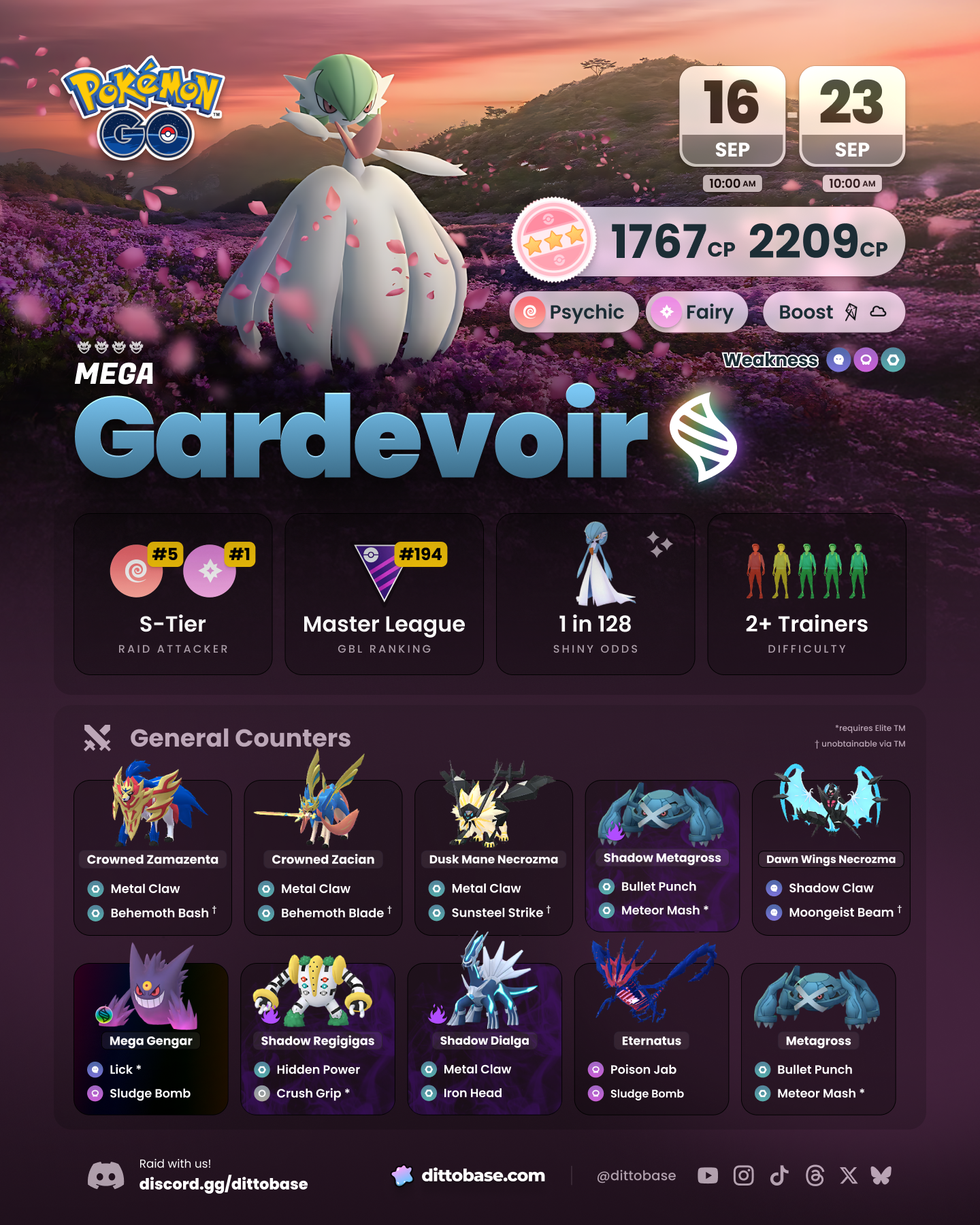 Mega Gardevoir, a strong Fairy-type, will be in Pokémon GO 4-star Mega Raids from September 16th to 23rd, 2025.