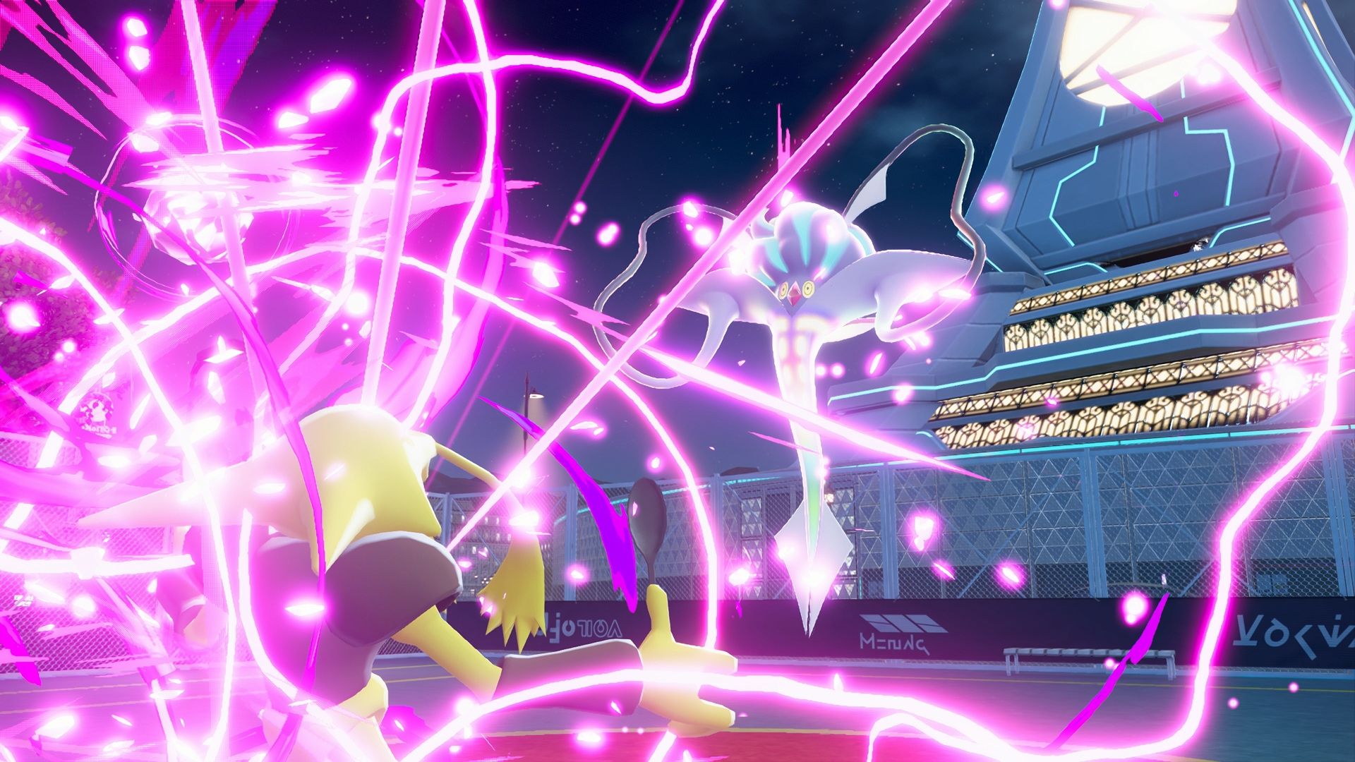 Mega Malamar using one of its attacks against Alakazam.