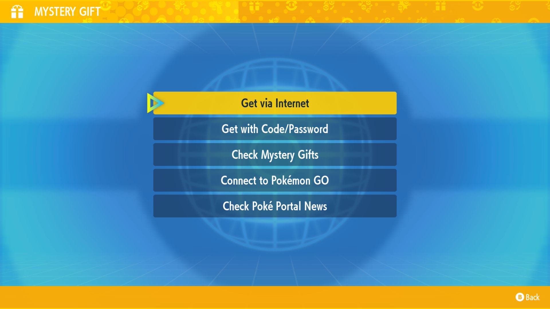 Get via Internet screen
