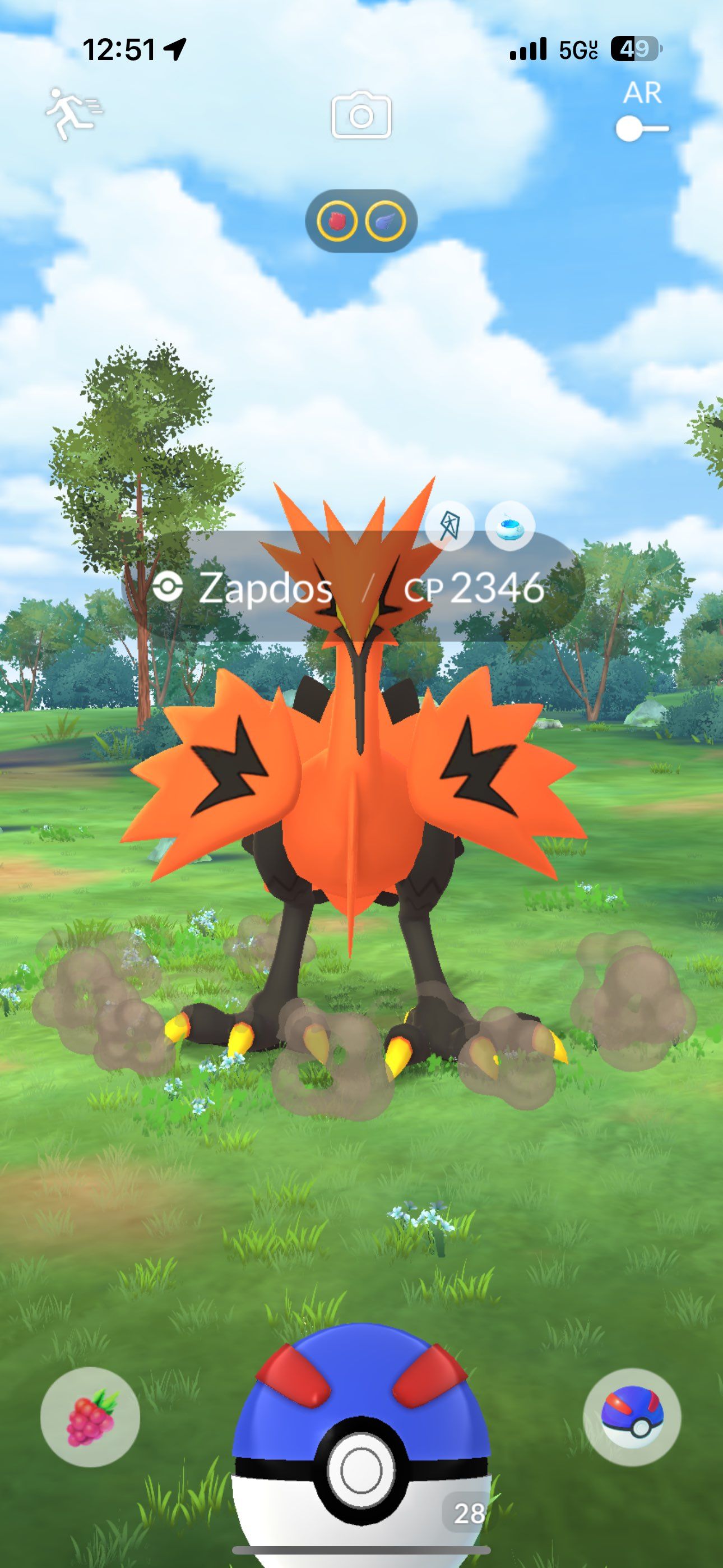 Galarian Zapdos catch screen