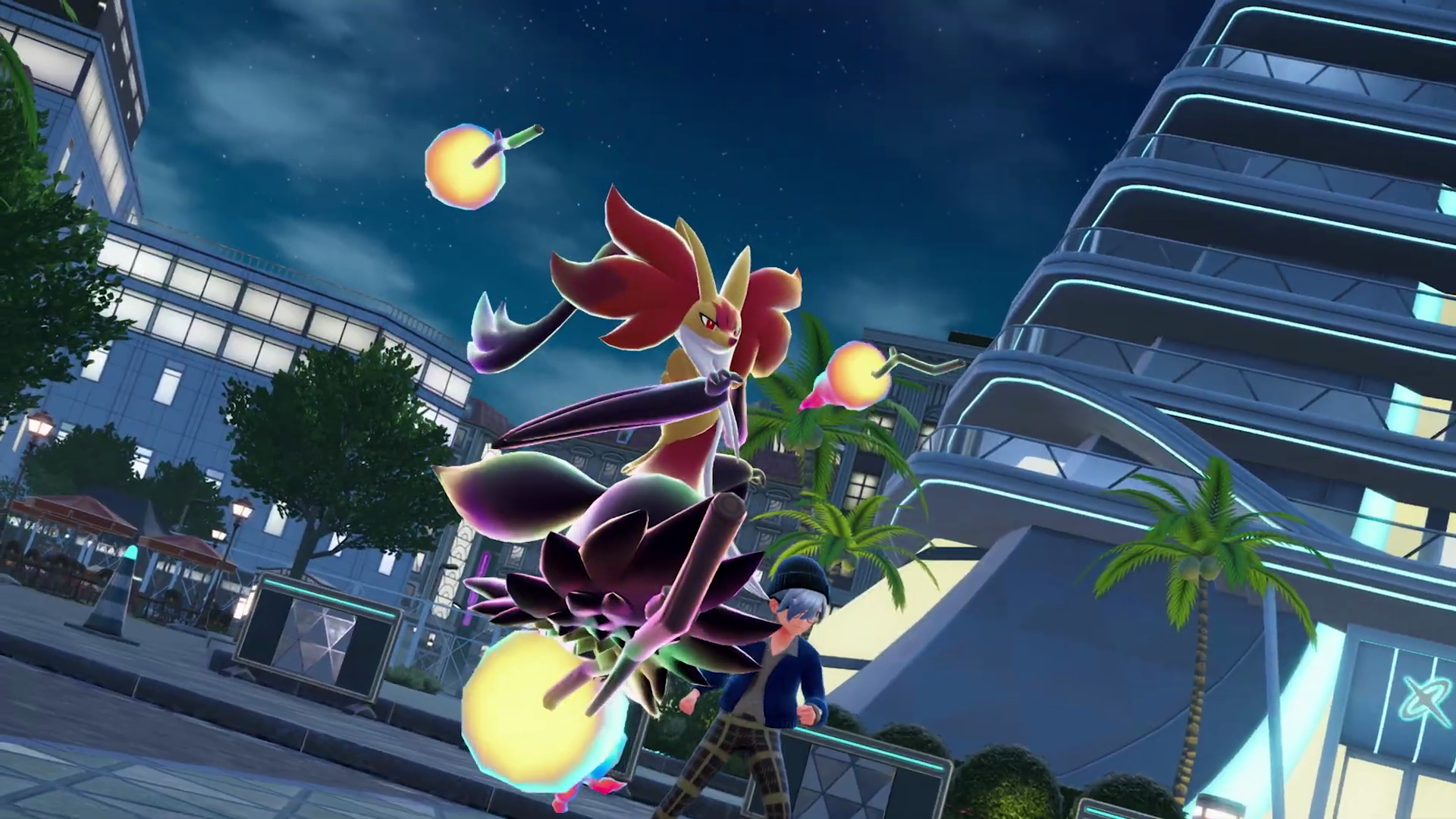 Mega Delphox alongside its trainer in Pokémon Legendsz: Z-A