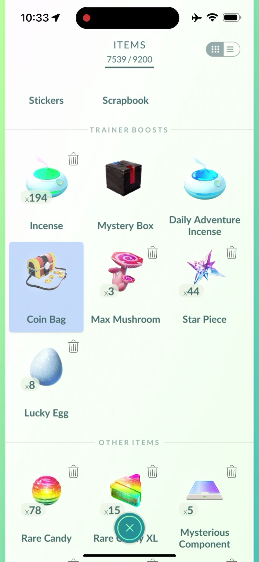 Select the Coin Bag in your Pokémon GO Items