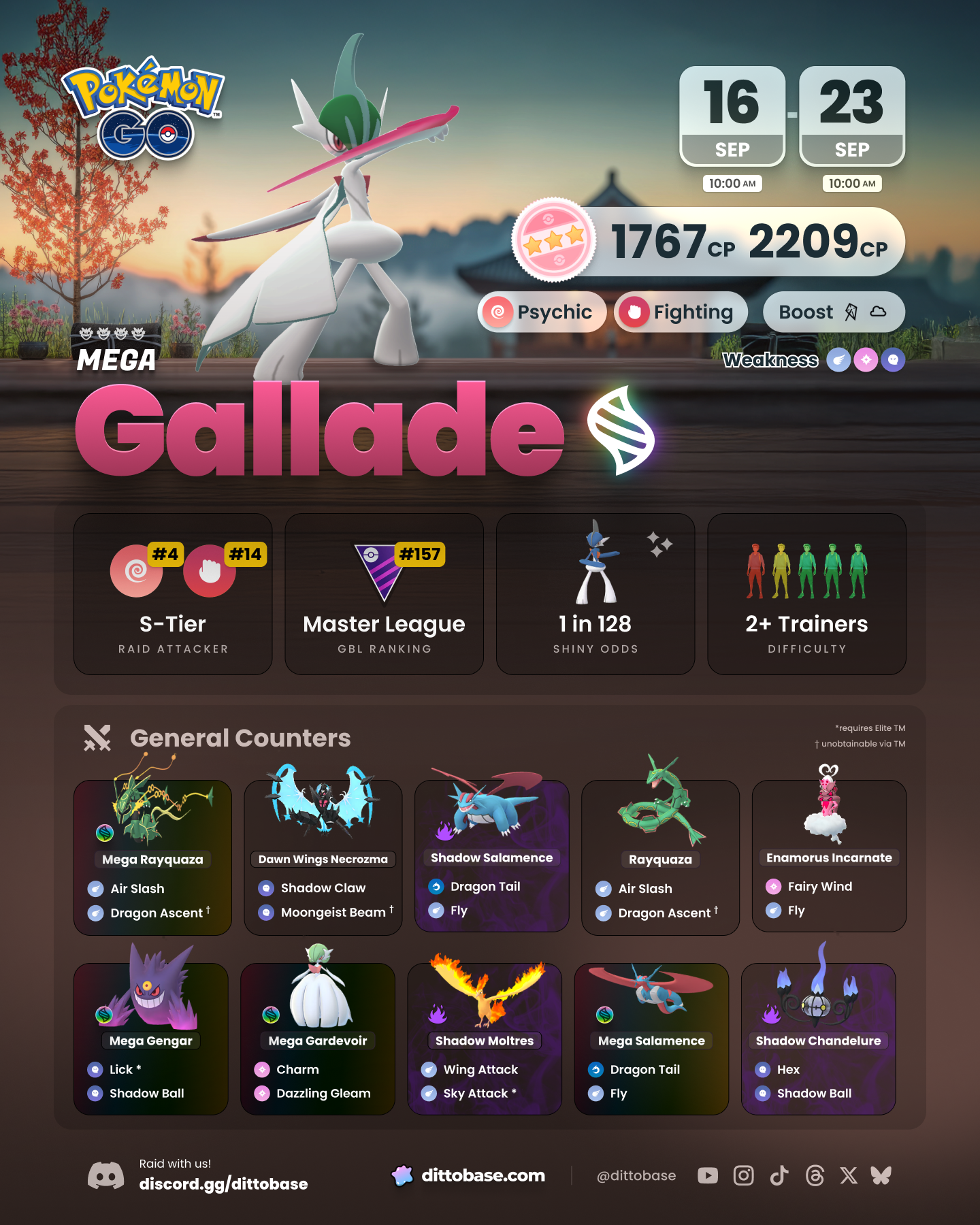 Mega Gallade will be in Pokémon GO 4-star Mega Raids from September 16th to 23rd, 2025.
