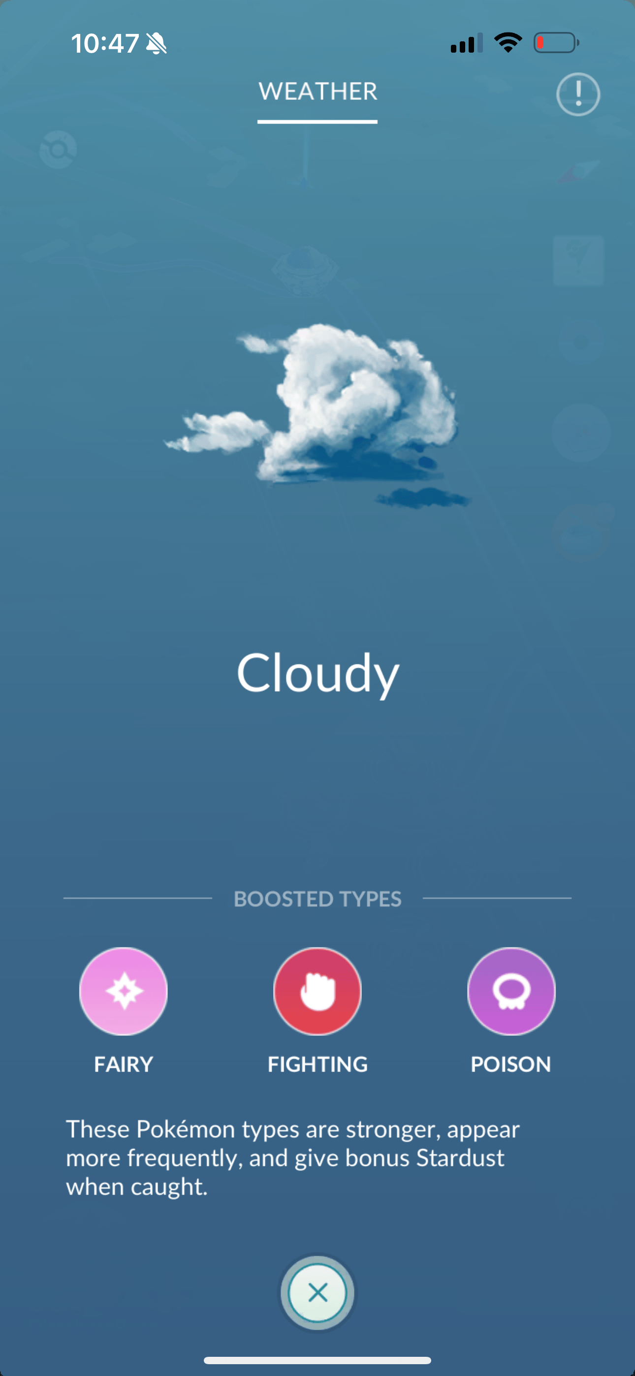 Cloudy weather boosts Fairy, Gighting, and Poison types in Pokémon GO