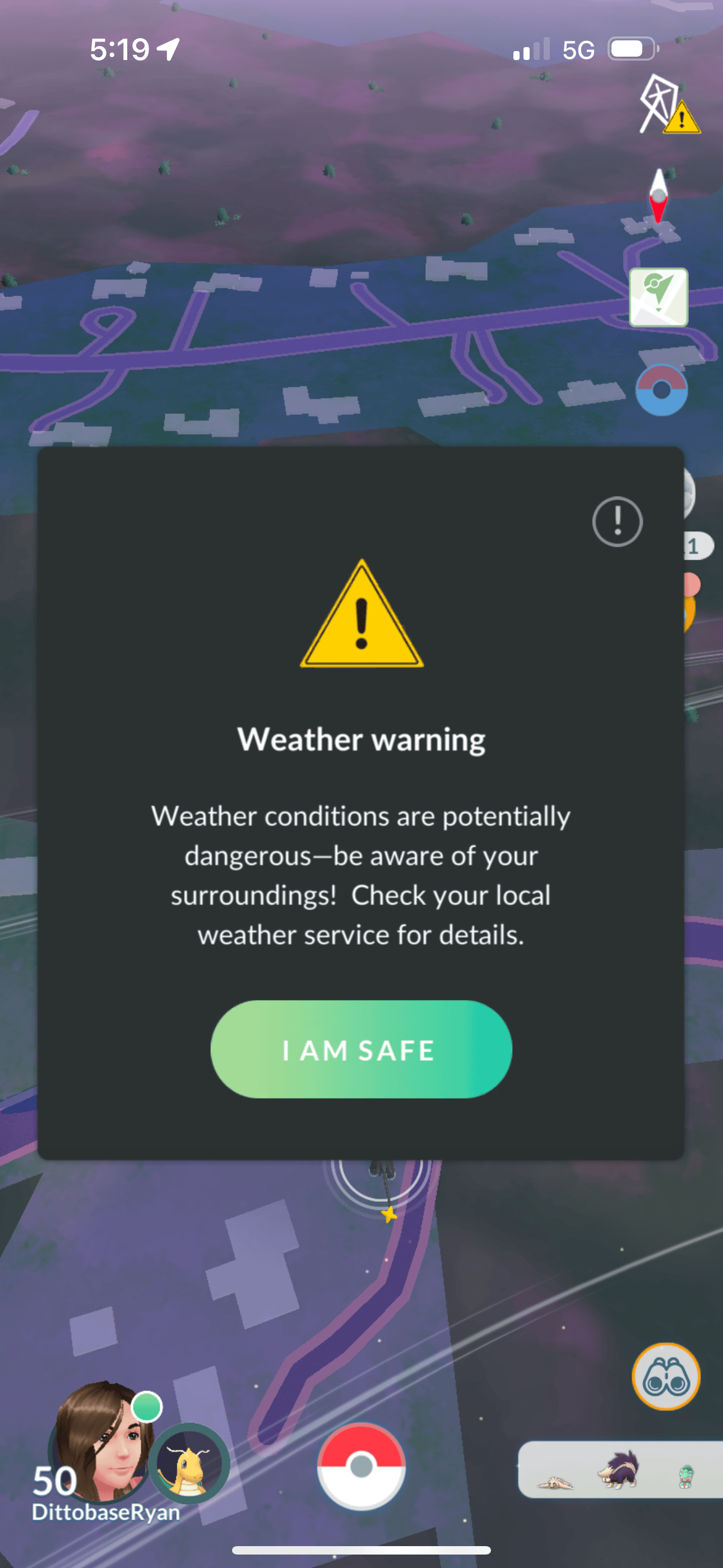 Weather warning in Pokémon GO