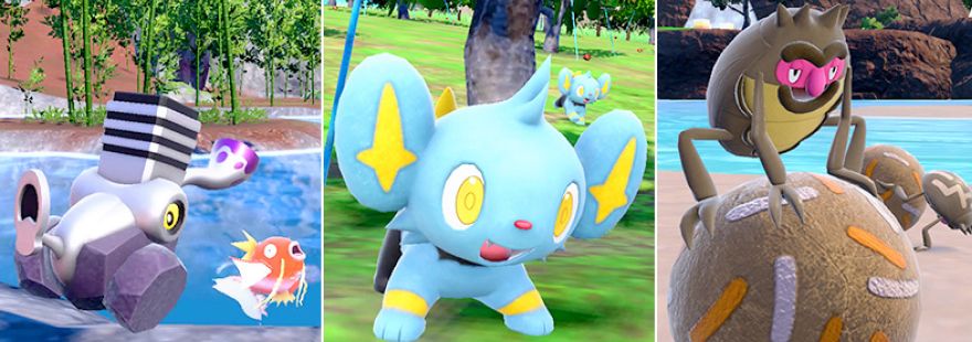 Shiny hunt Magikarp, Varoom, Shinx, and Rellor in this gold themed Pokémon Scarlet and Violet mass outbreak event.