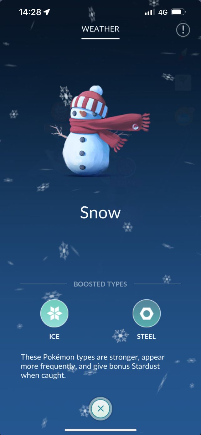 Snowy weather (night time) in Pokémon GO