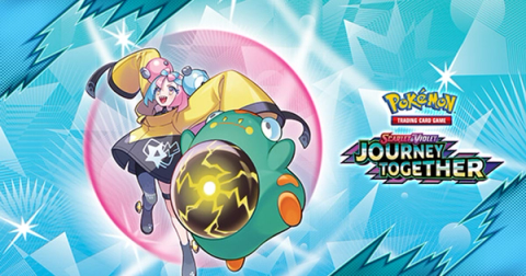 Pokémon TCG: Scarlet & Violet—Journey Together key art with Iono and Bellibolt