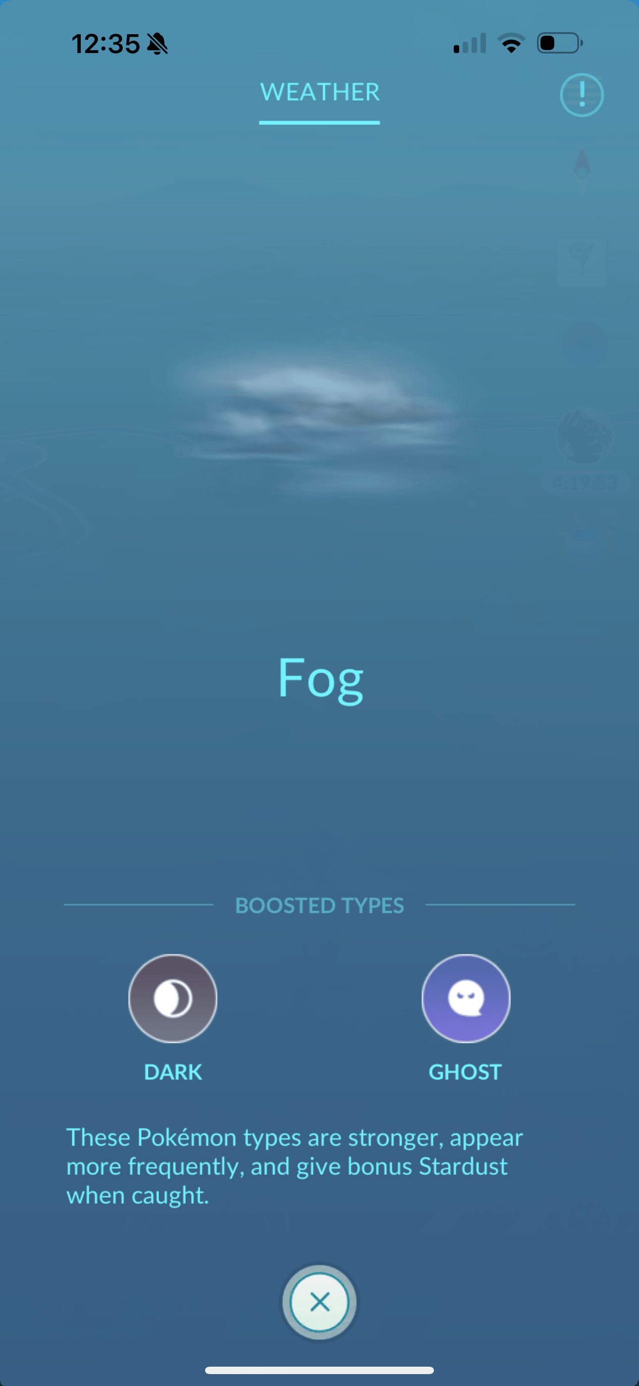 Foggy weather (daytime) in Pokémon GO