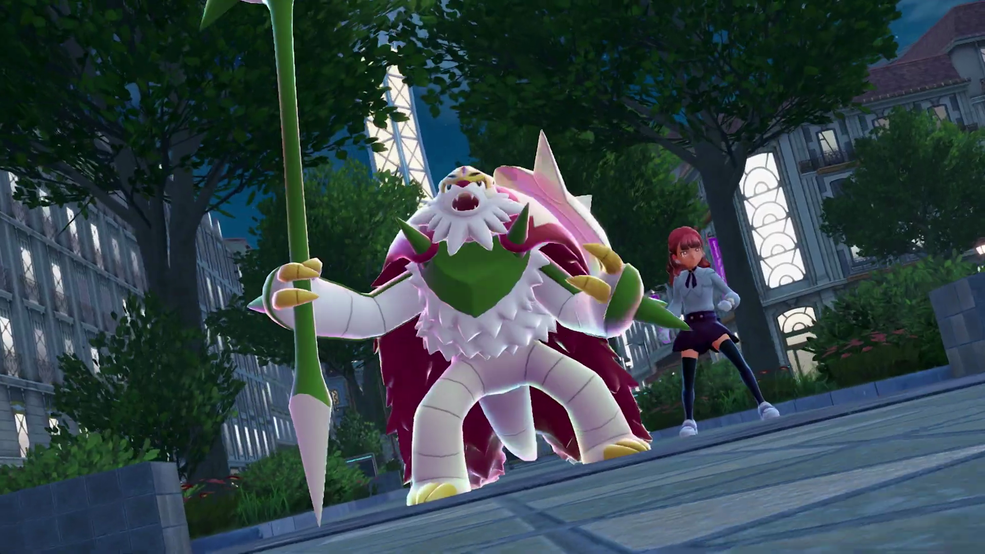 Mega Chesnaught roaring in a screenshot from Pokémon Legends: Z-A