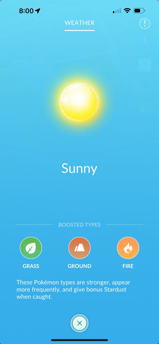 Sunny Weather in Pokémon GO In-game screenshot