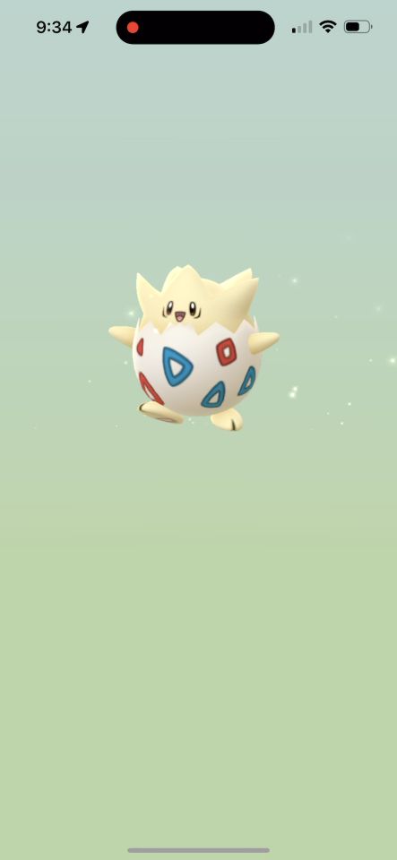 A Togepi hatching from a 2 km egg in Pokémon GO.