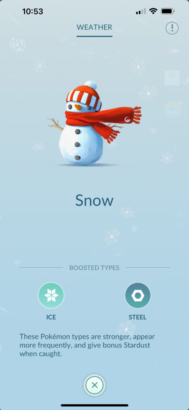 Snowy weather (day time) in Pokémon GO