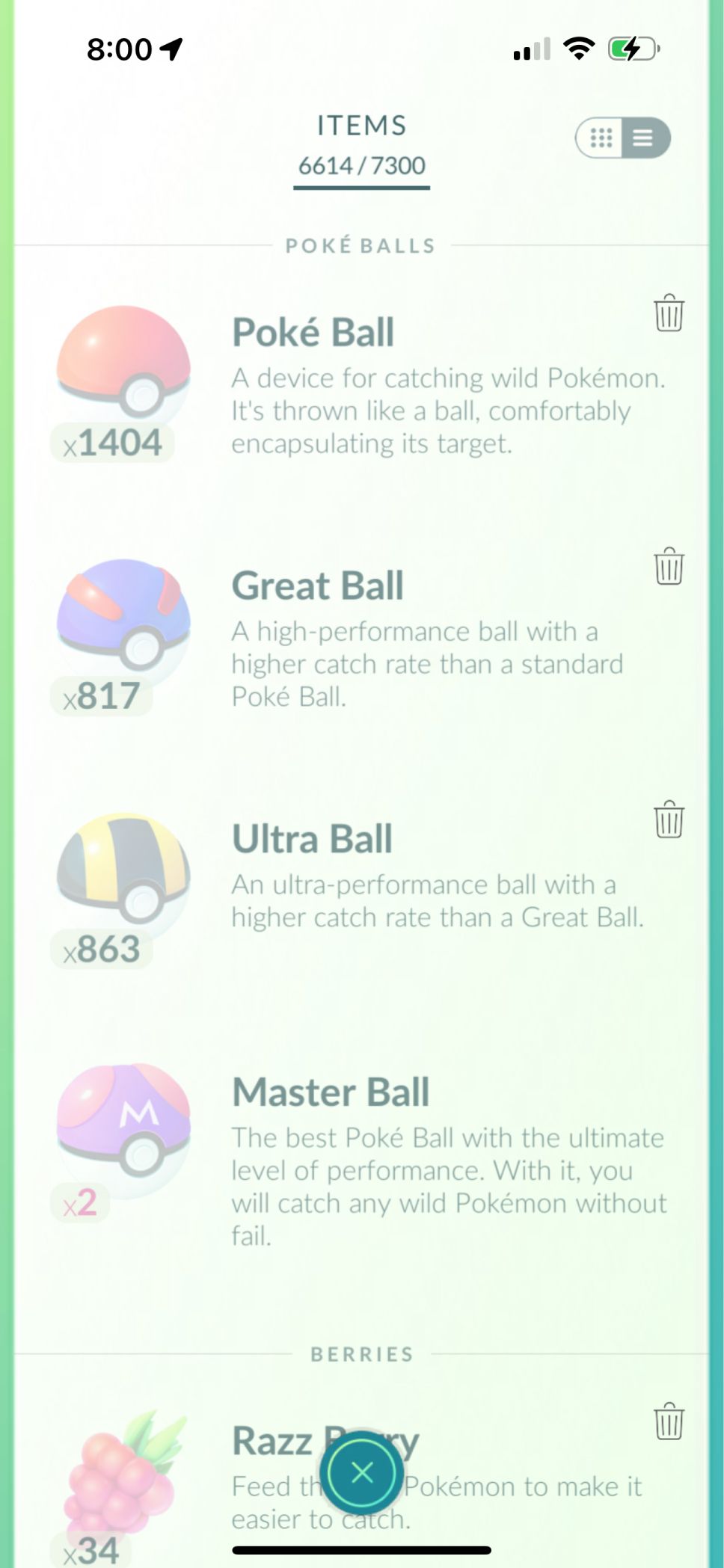 Poké Balls inventory in Pokémon GO