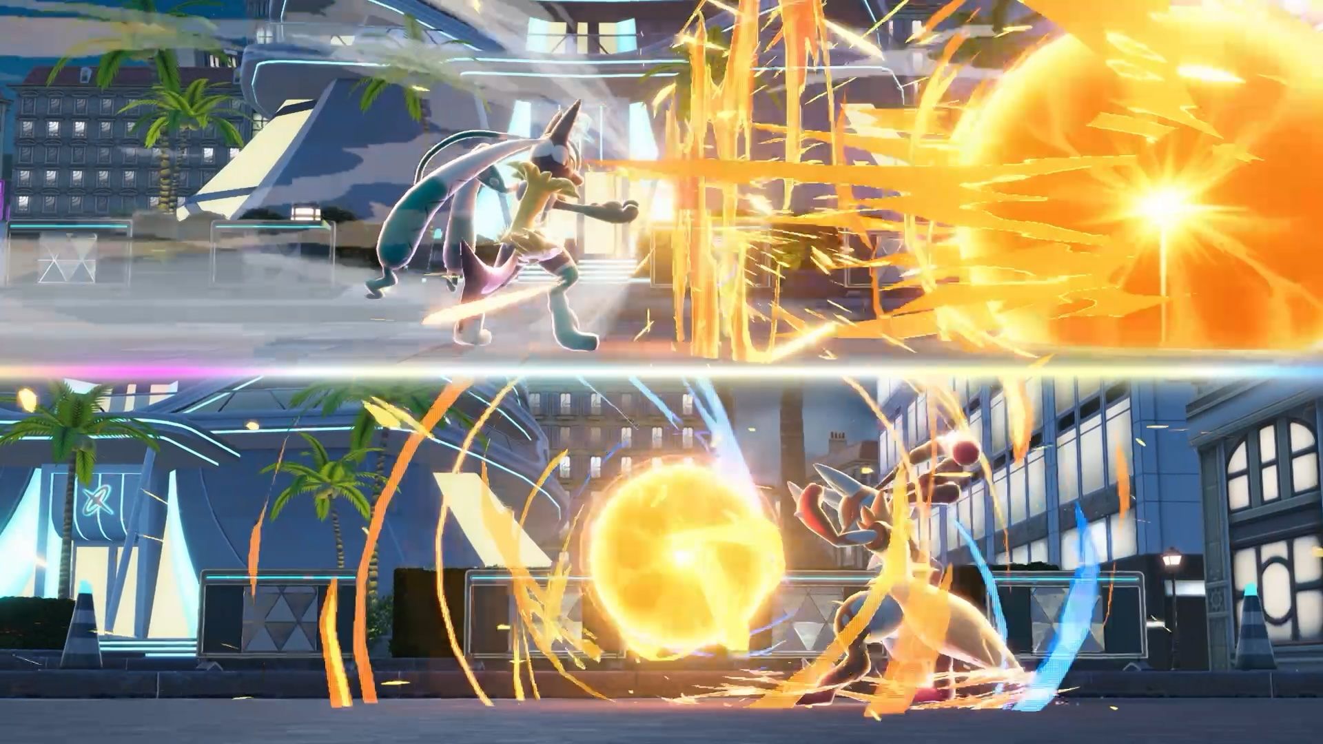 Mega Lucario and Mega Lucario Z performing an energy attack