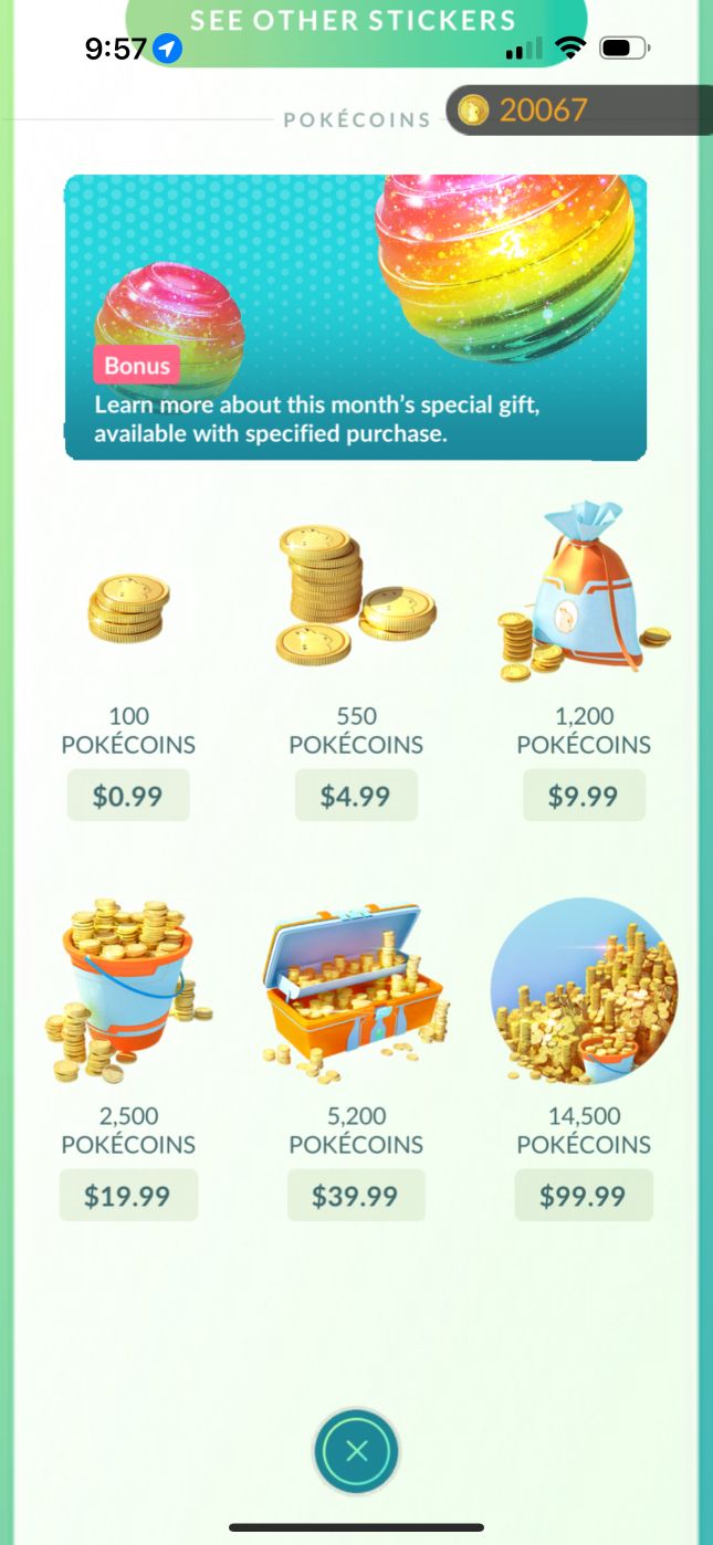 Pokémon GO Poké Coins in the in-game shop