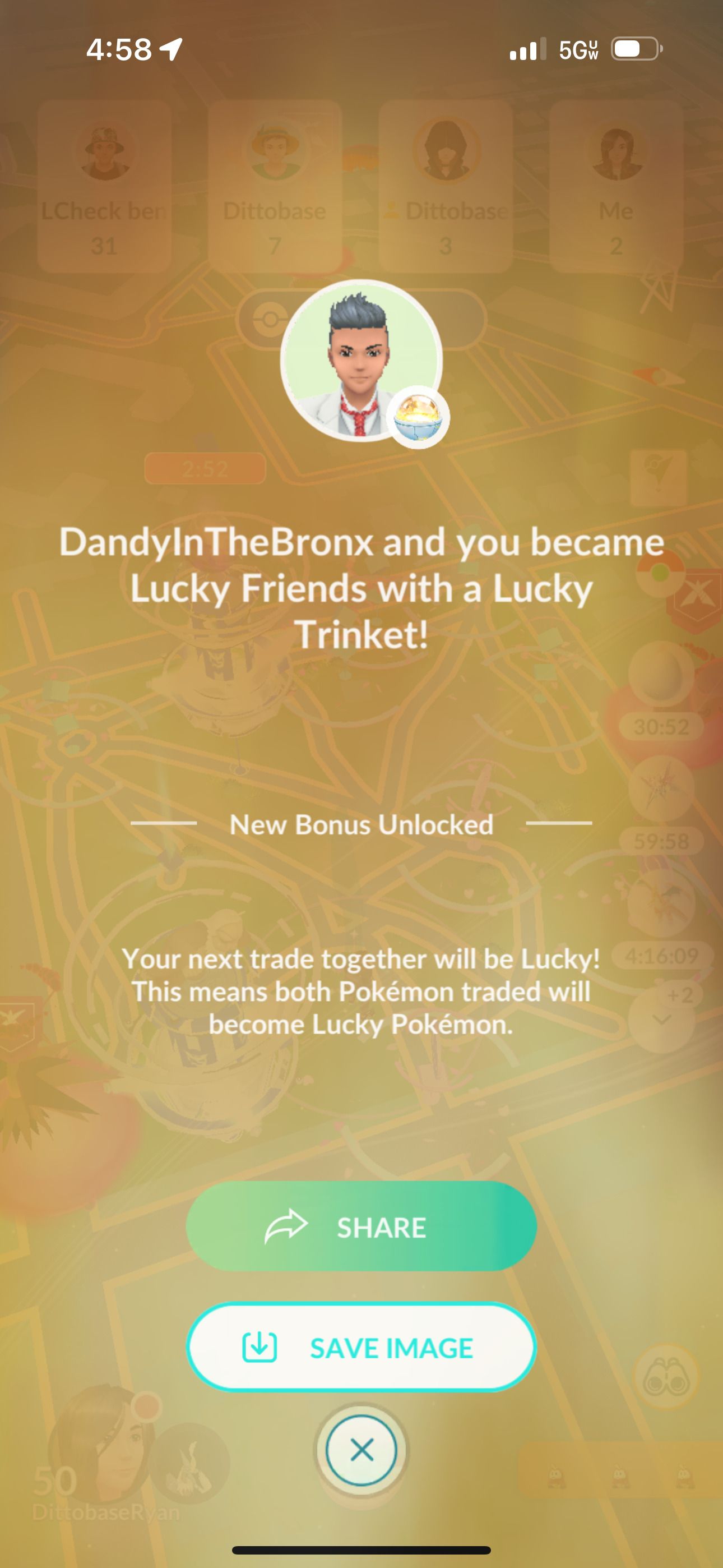 Notification for becoming Lucky Friend with the Lucky Trinket