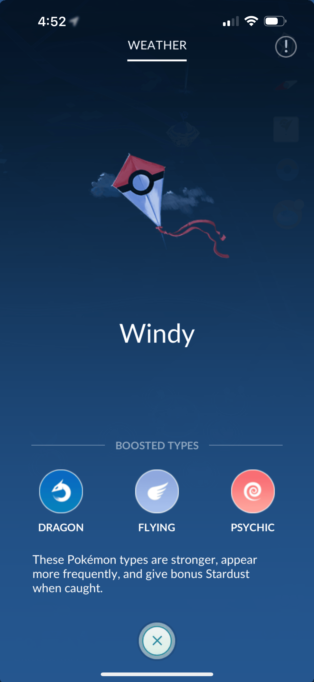 Windy weather at night in Pokémon GO