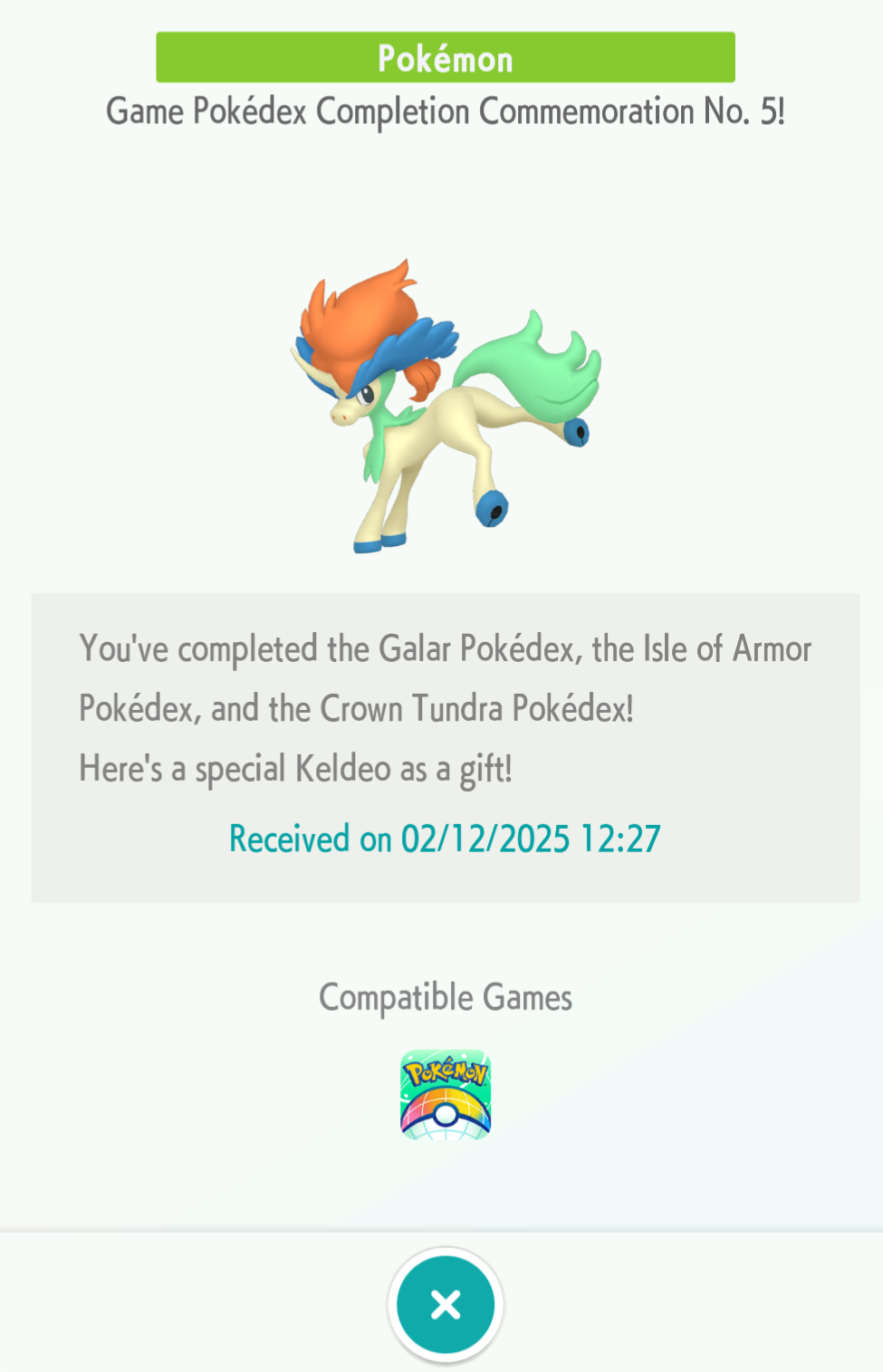 Shiny Keldeo received!