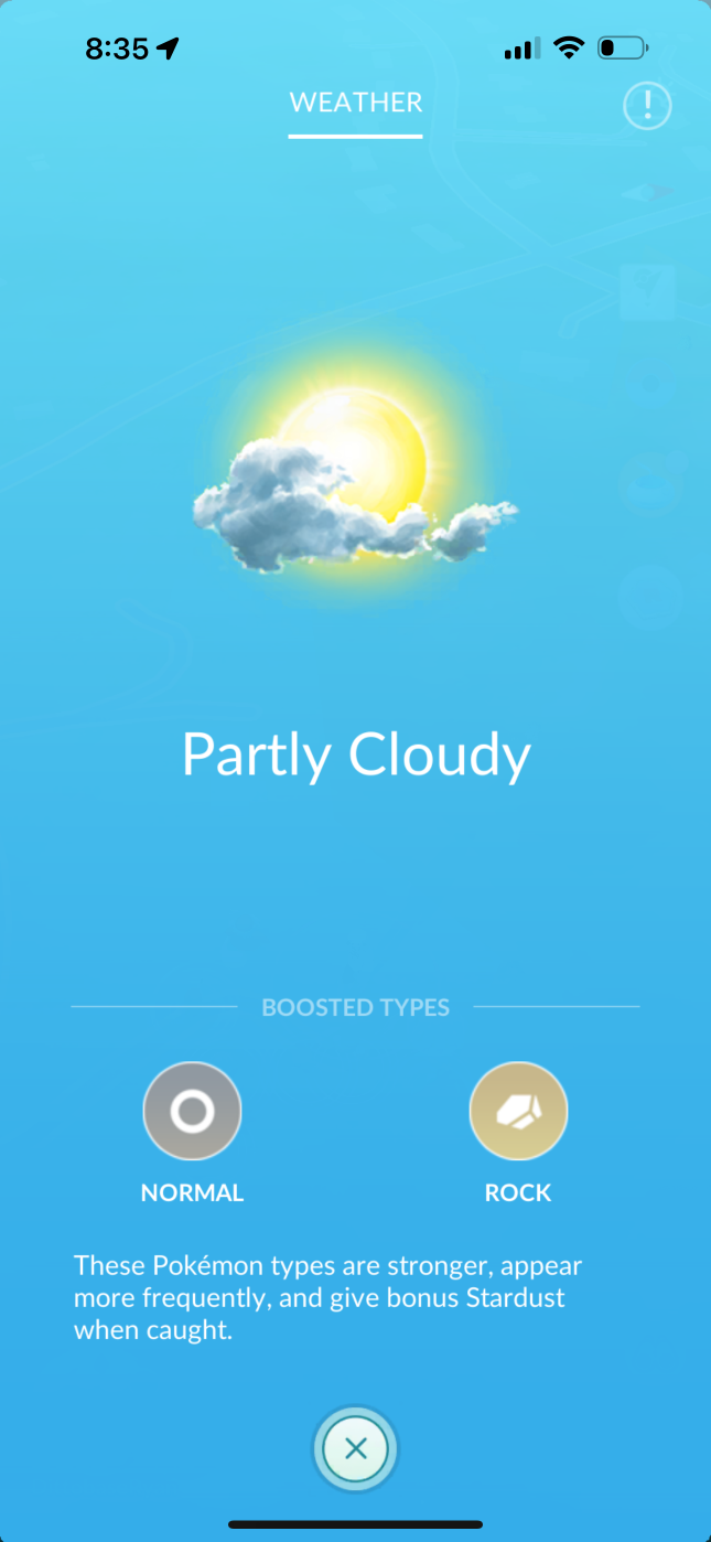 Partly Cloudy Pokémon GO in-game screenshot