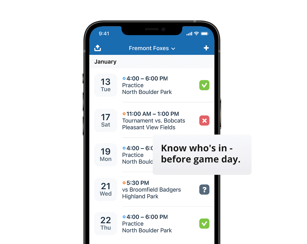 TeamSnap app screen products Messaging, Communication, Coaching Content