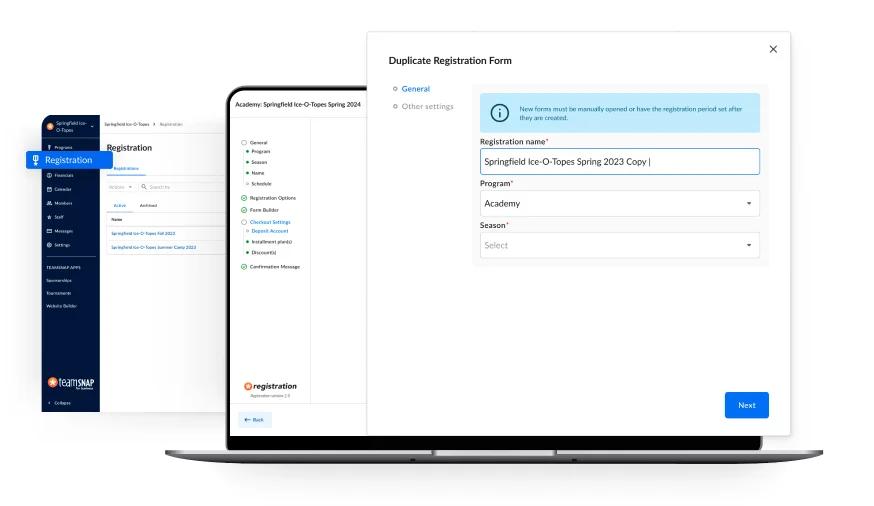 Registration form Screen product TeamSnap for Business