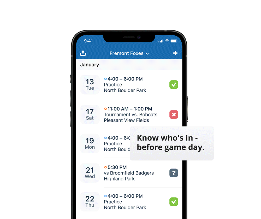 TeamSnap screen product Messaging, Communication, Coaching Content
