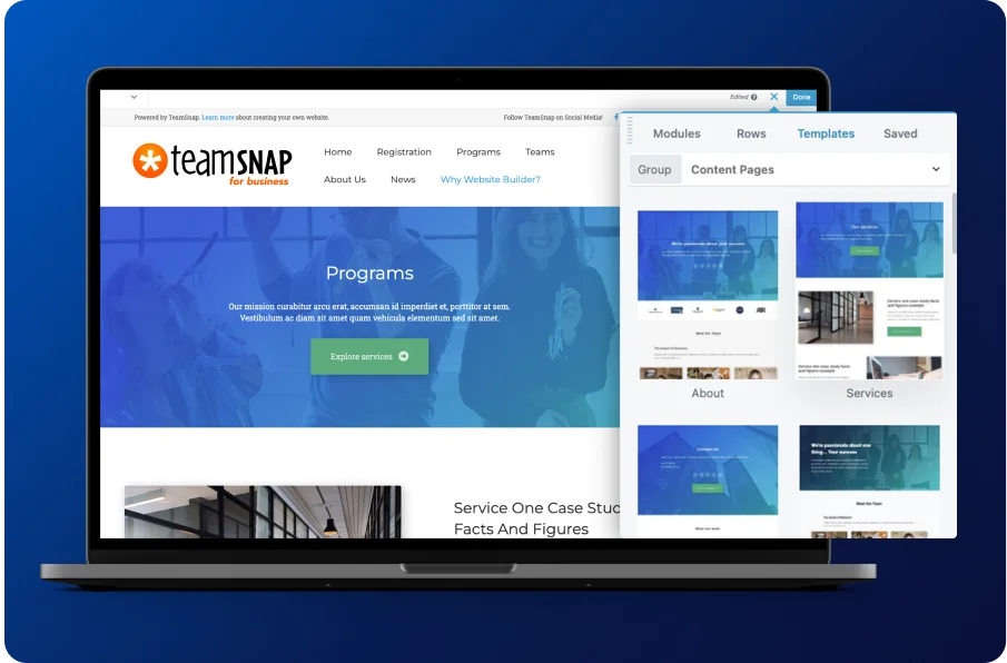 Website Builder screenshot TeamSnap for Business