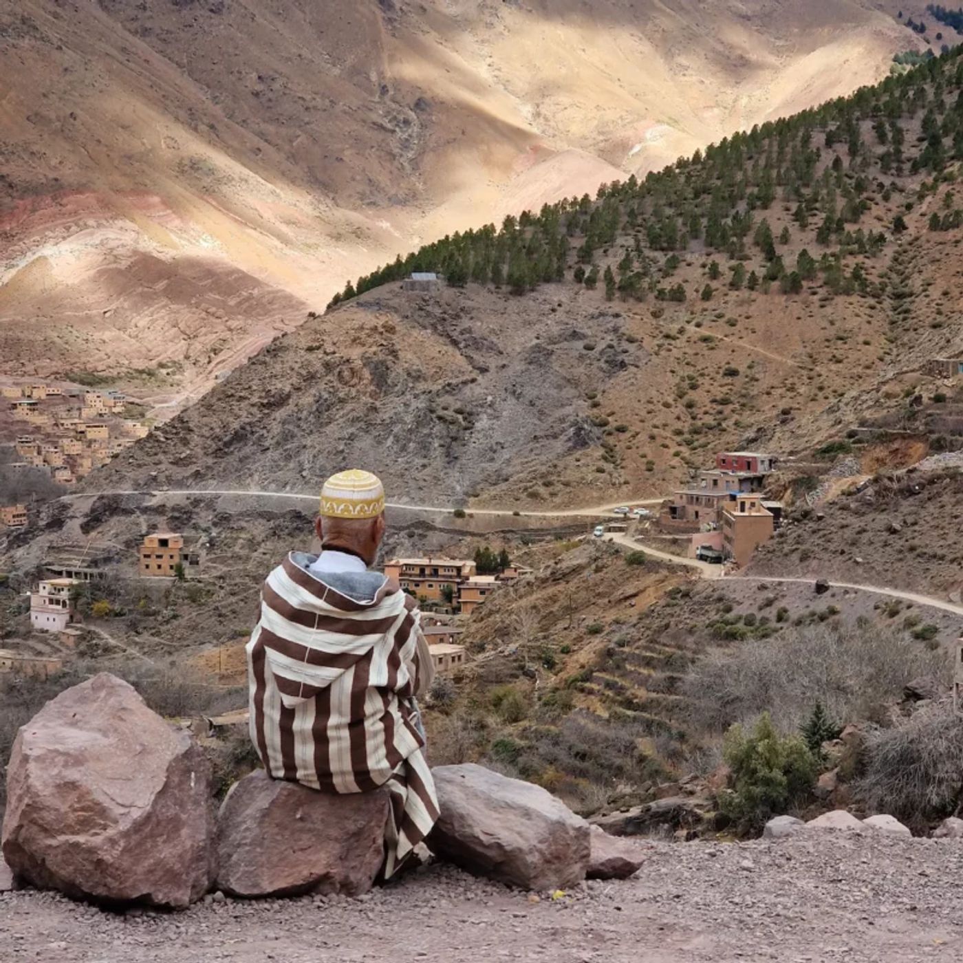 Climb Mount Toubkal - Man looks over Imlil