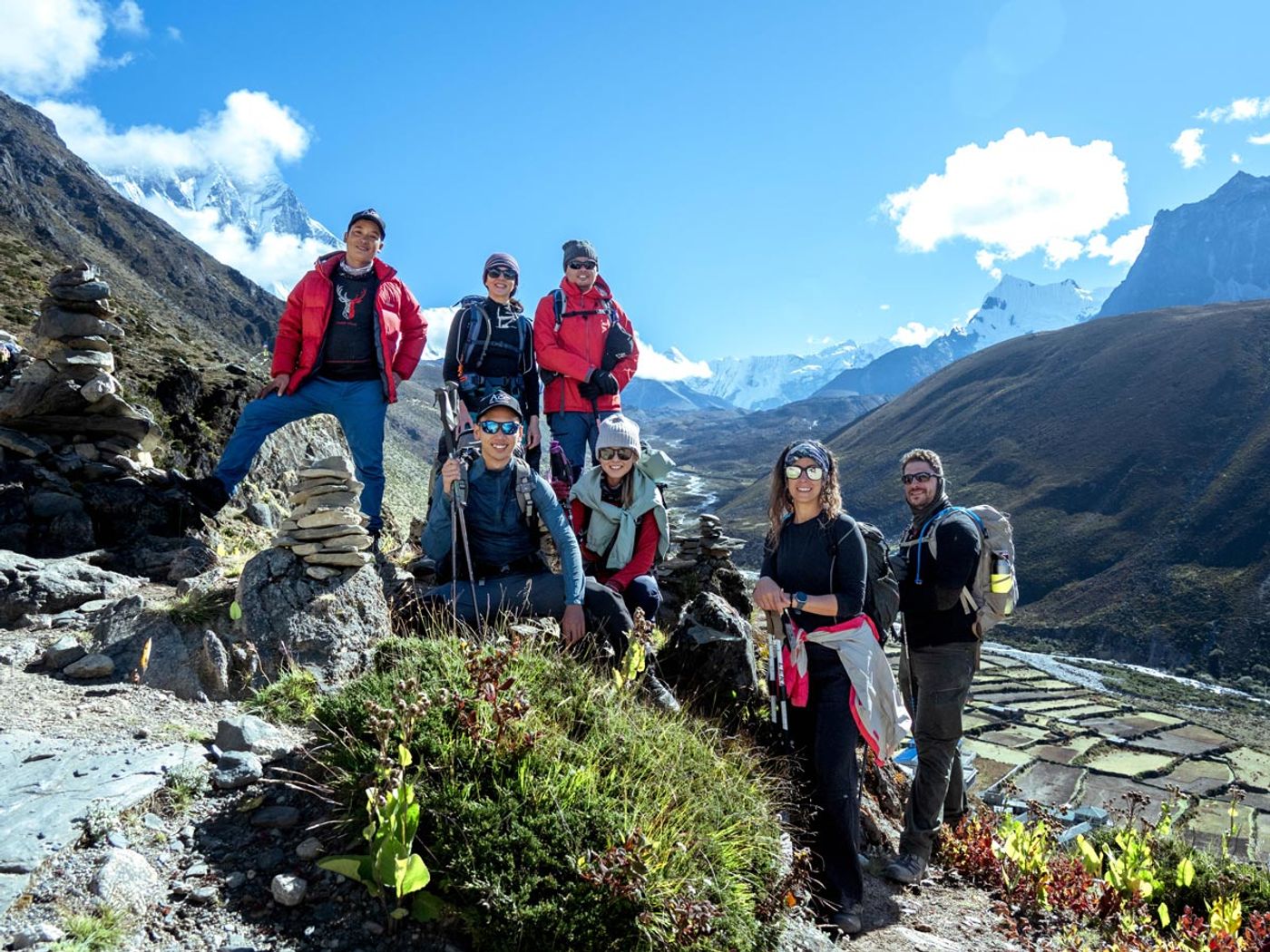 Happy hikers on the way to Dingboche's valley