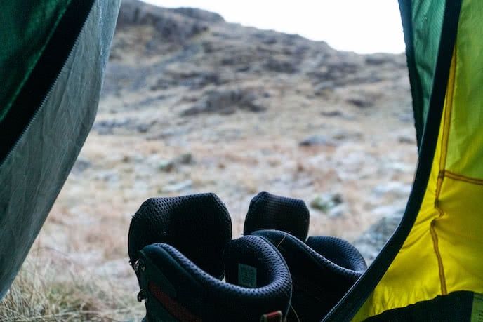 Shoes outside of tent