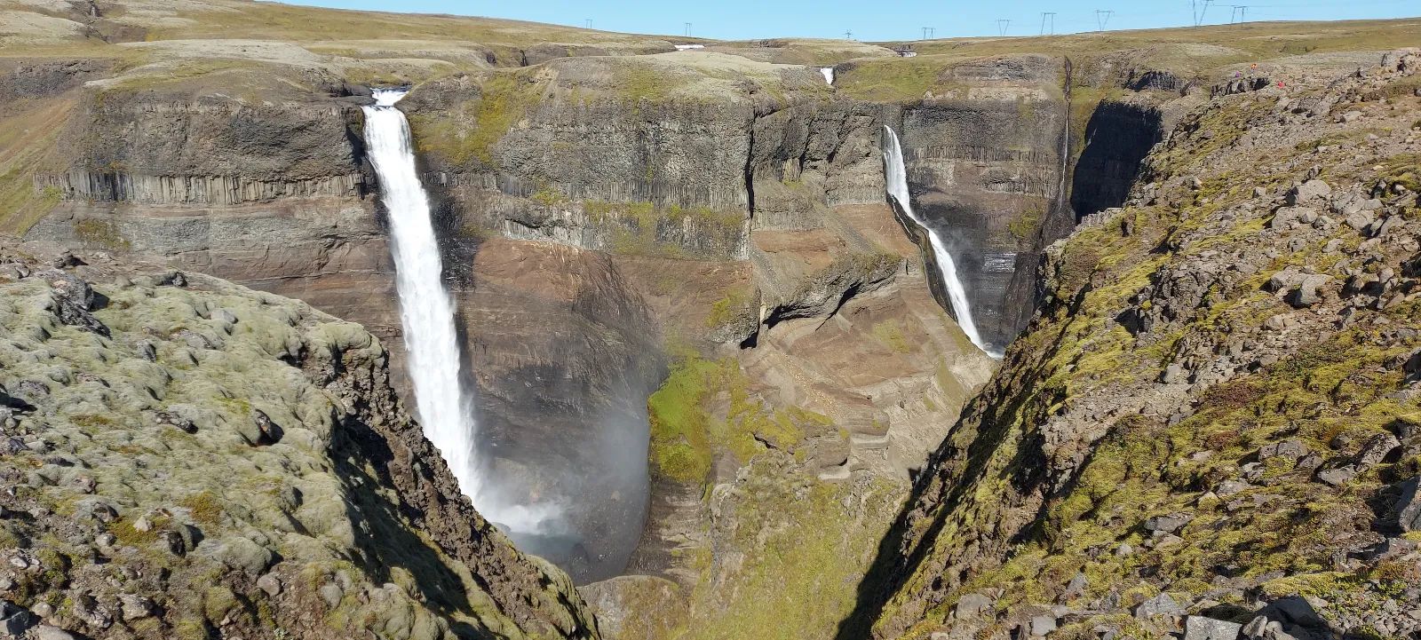 Icelandic waterfalls cascading through rugged highland landscape