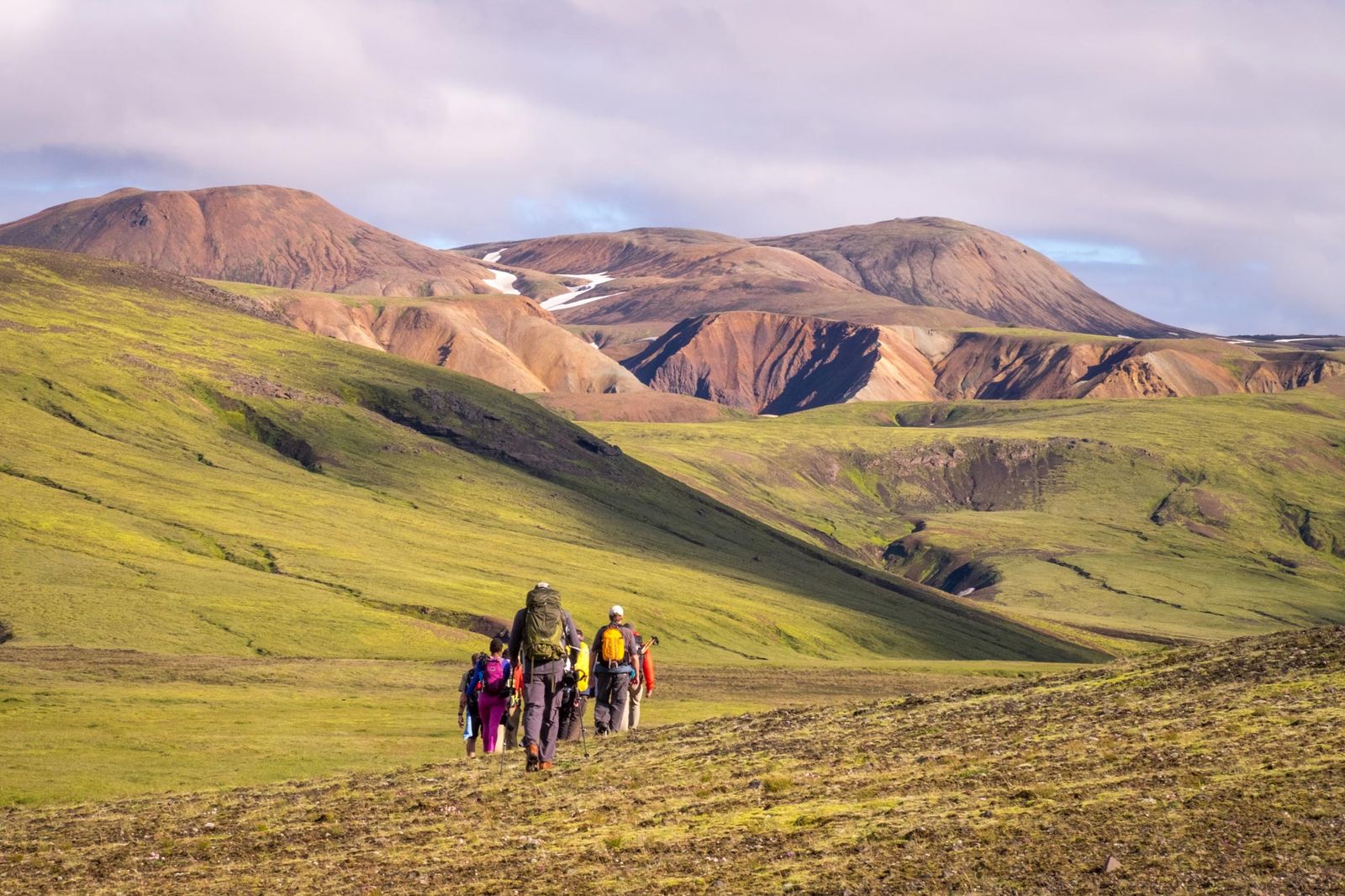 Hiking through dramatic mountain landscape