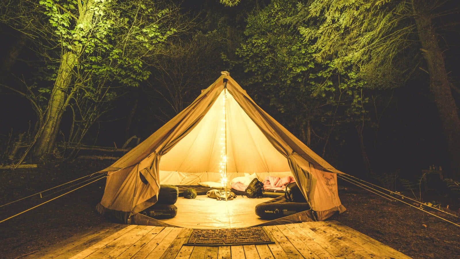 Surfing coasteering and wild camping - bell tent glamping