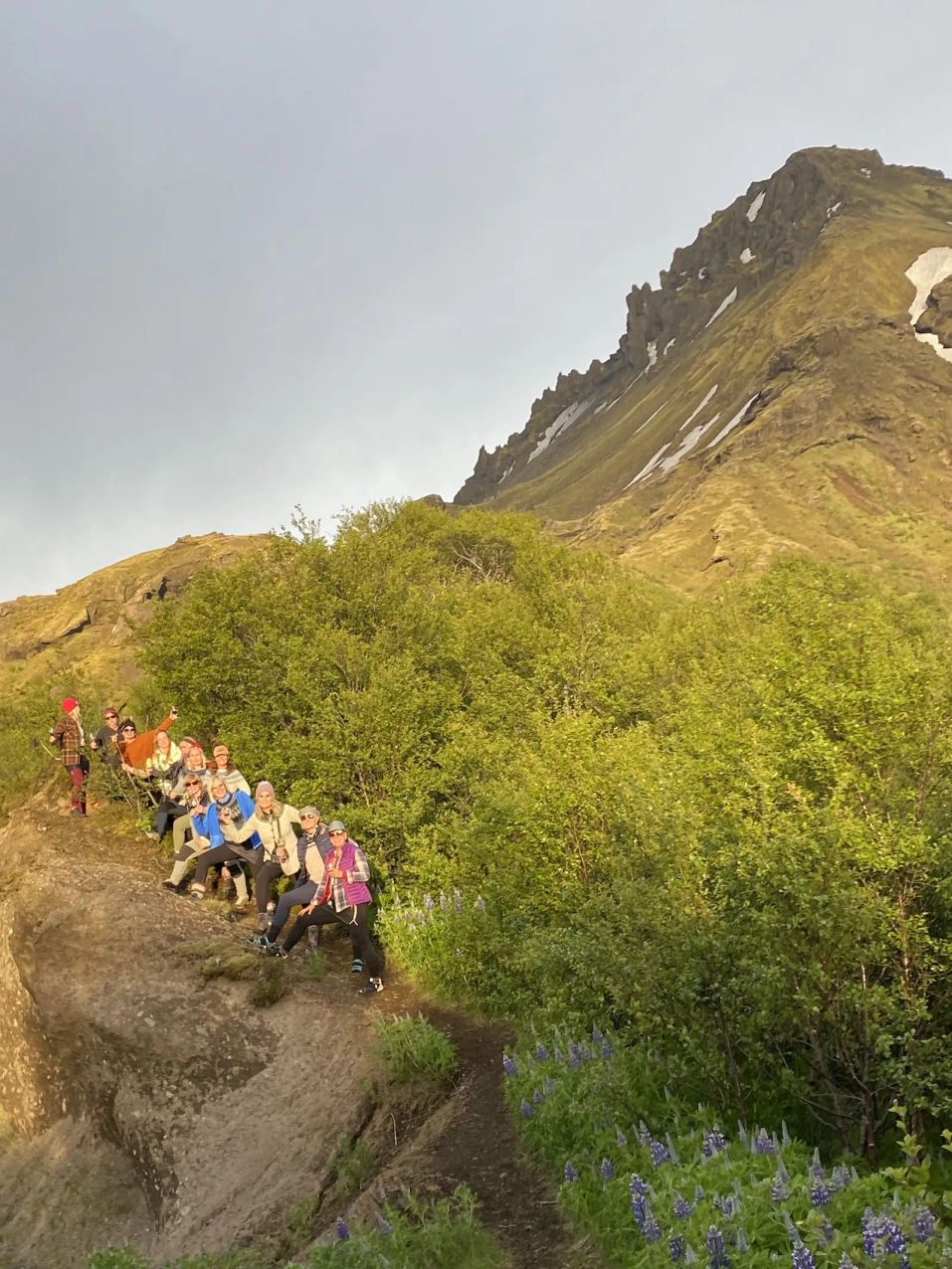 Thorsmork - group hiking mountain sunset