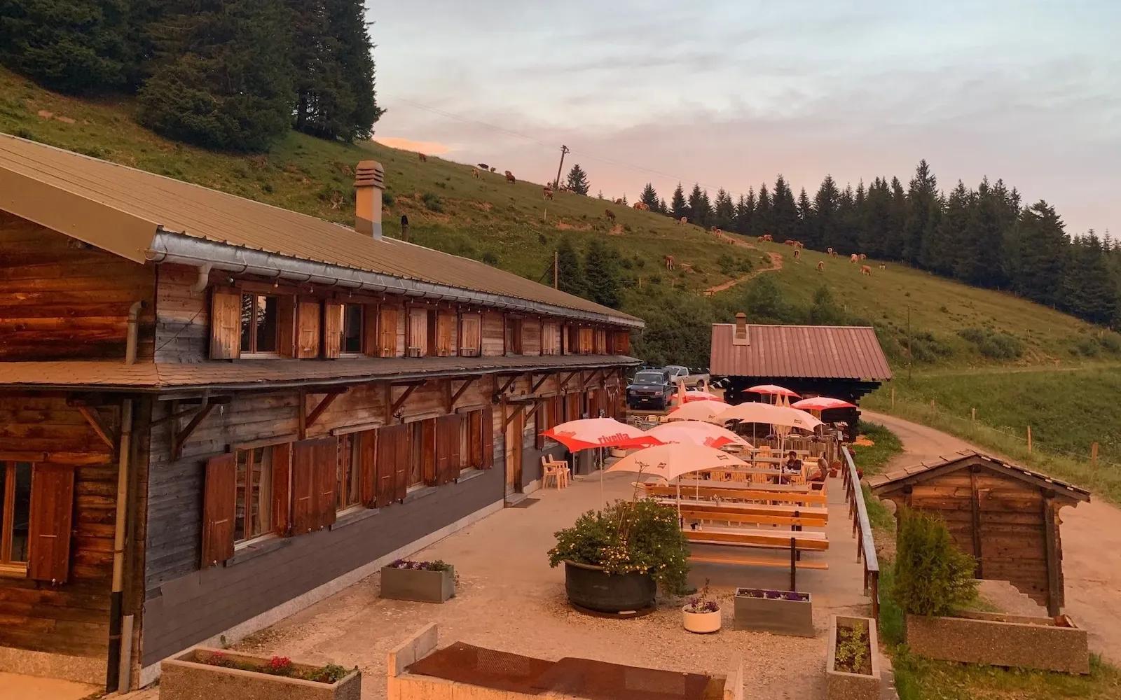 Sunset of hut on Tour des Dents du Midi