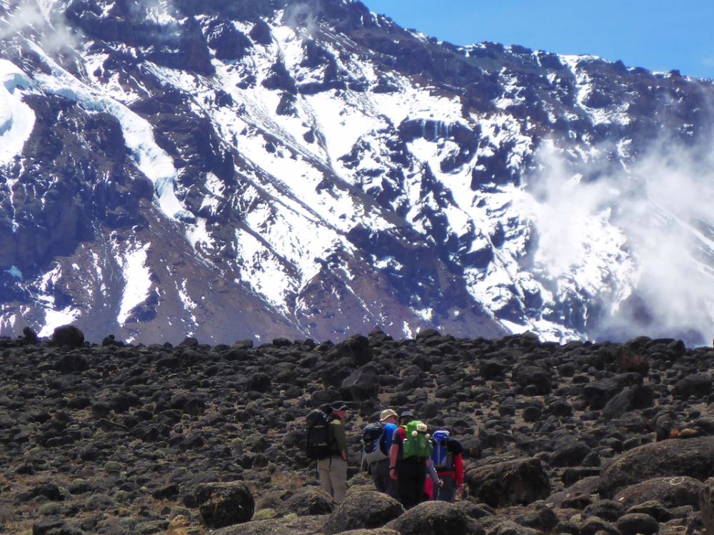 trekking up mountain