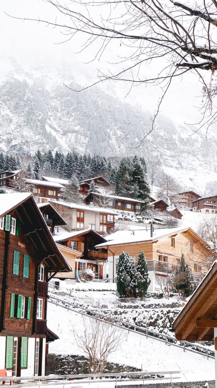 A snow-covered alpine village in the Valais