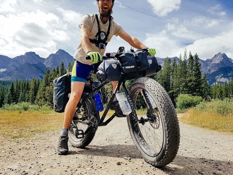 George on a Surly fat bikes with bikepacking bags - great for mountain biking