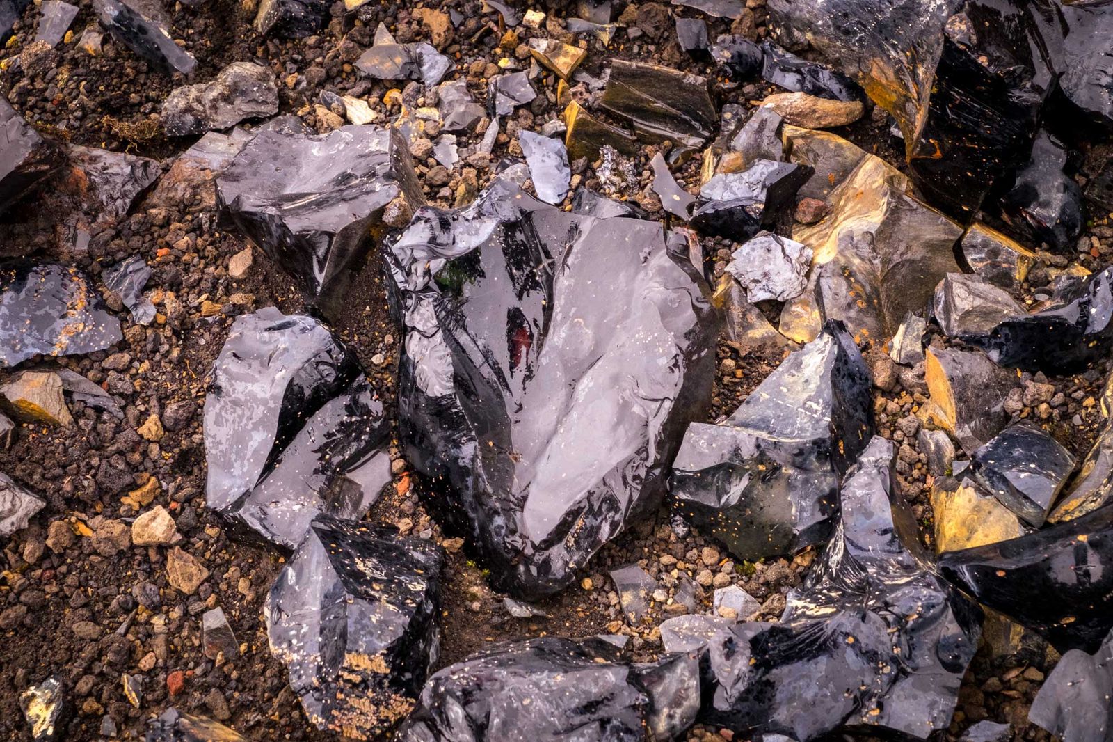 Black obsidian rock formations