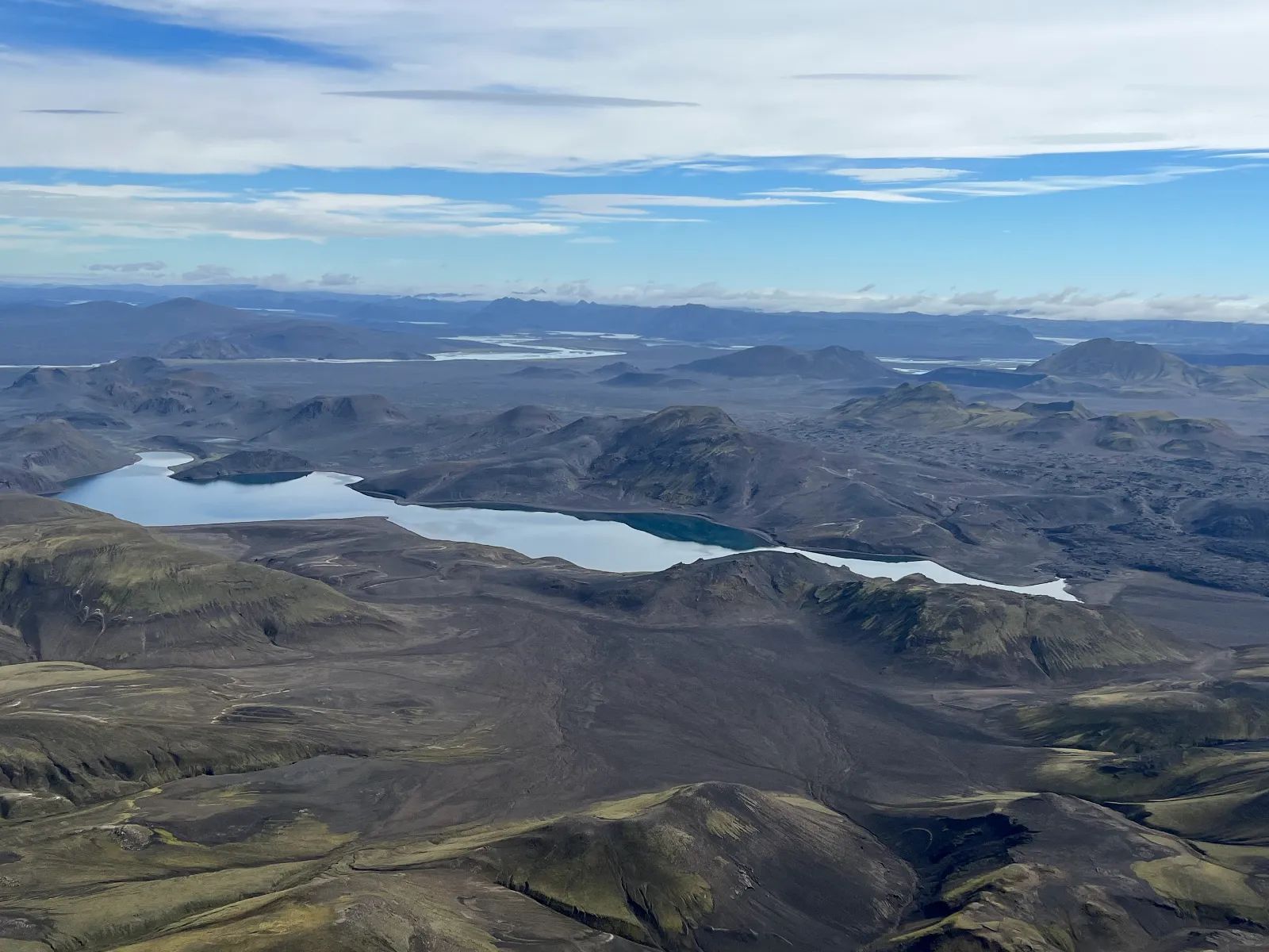Highland lakes surrounded by volcanic mountains in Fjallabak Nature Reserve