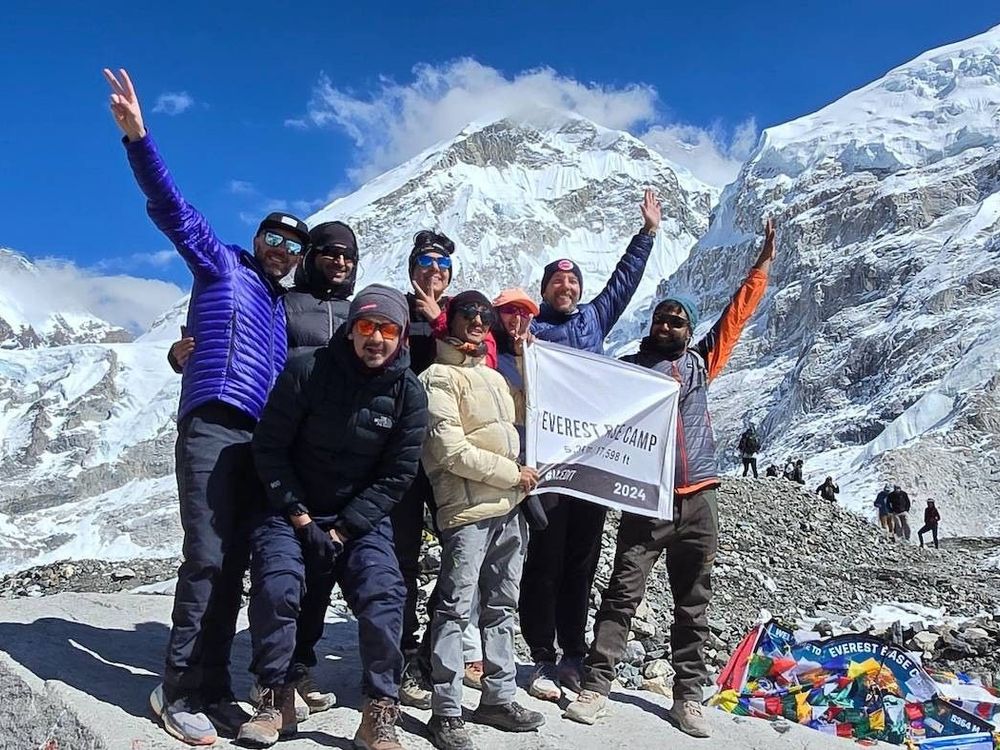 Group of happy hikers