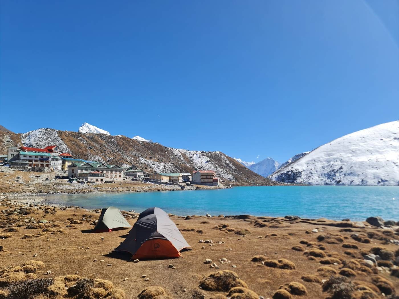 Gokyo lake with tents