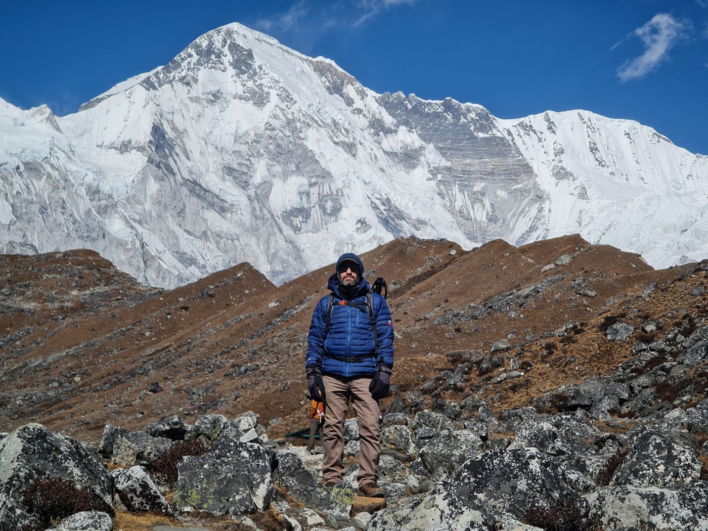 Happy hiker Infront on mountain