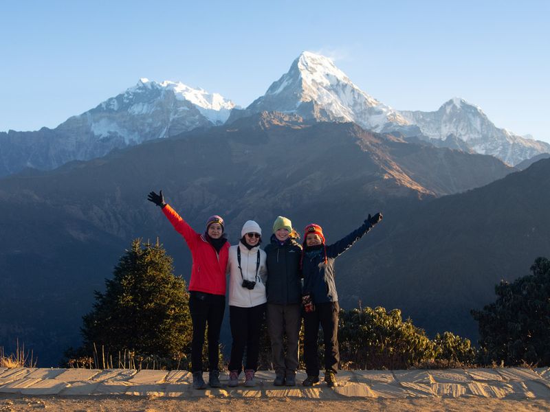 four friends happy on their Annapurna trek